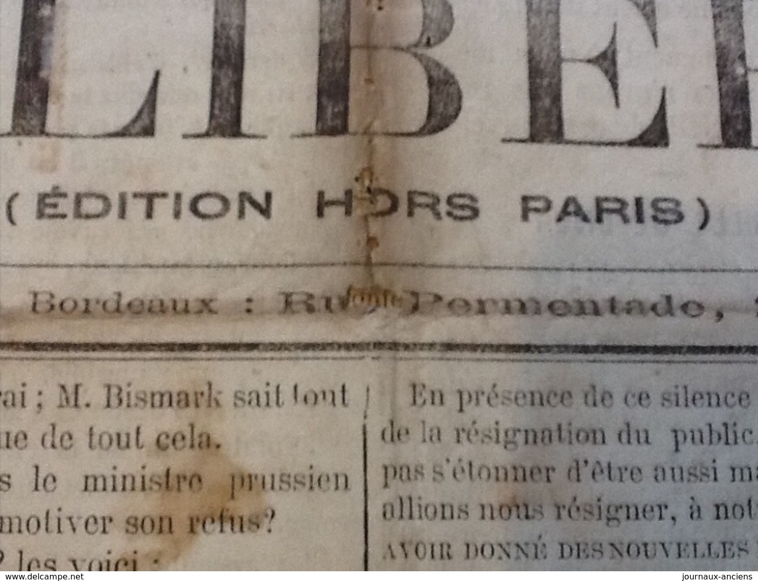 1871 Journal LA LIBERTÉ Du 26 Janvier - GUERRE DE 1870 - LES SOUFLETS - L'ARMÉE DE PARIS - BATAILLE DE DIJON - LONDRES - 1850 - 1899