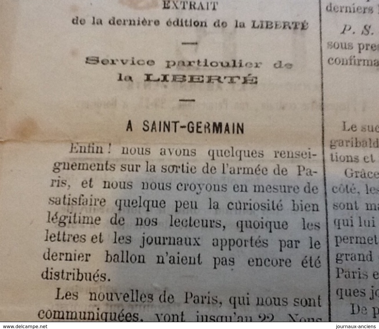 1871 Journal LA LIBERTÉ du 26 Janvier - GUERRE DE 1870 - LES SOUFLETS - L'ARMÉE DE PARIS - BATAILLE DE DIJON - LONDRES