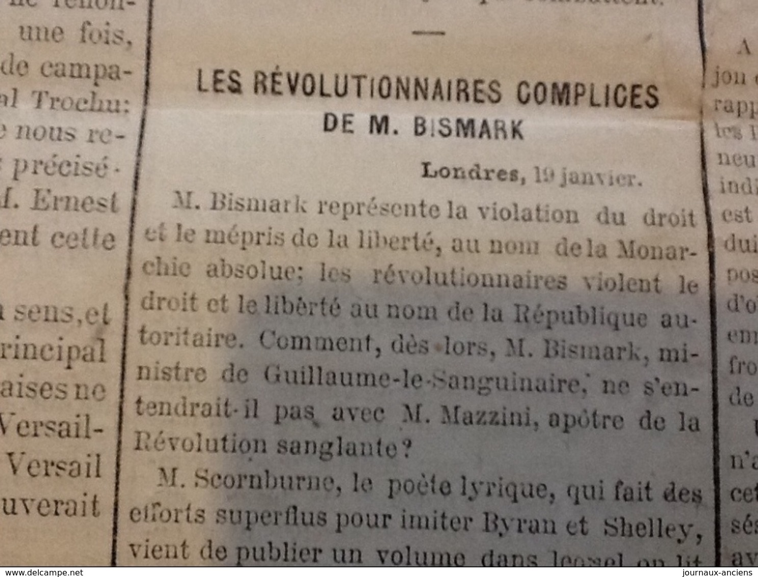 1871 Journal LA LIBERTÉ du 26 Janvier - GUERRE DE 1870 - LES SOUFLETS - L'ARMÉE DE PARIS - BATAILLE DE DIJON - LONDRES