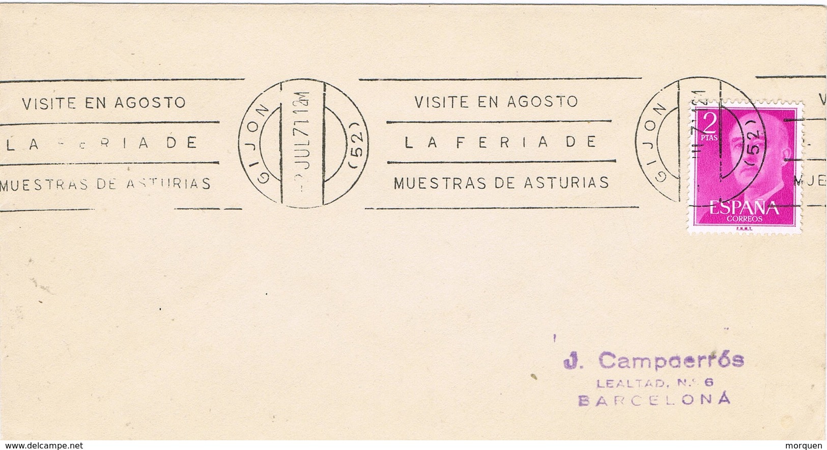 30764. Carta GIJON (Asturias) 1971. Rodillo Especial FERIA Muestras Asturias - Cartas & Documentos