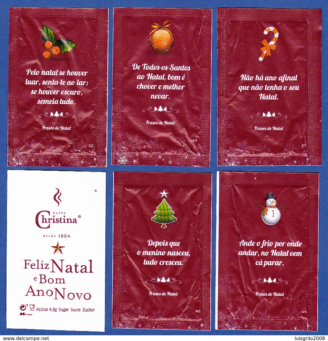 Christina Cafés, Portugal 2018 - Feliz Natal, 4,3 Gr. / Série Complète 5 Sachets Vides - Sucres