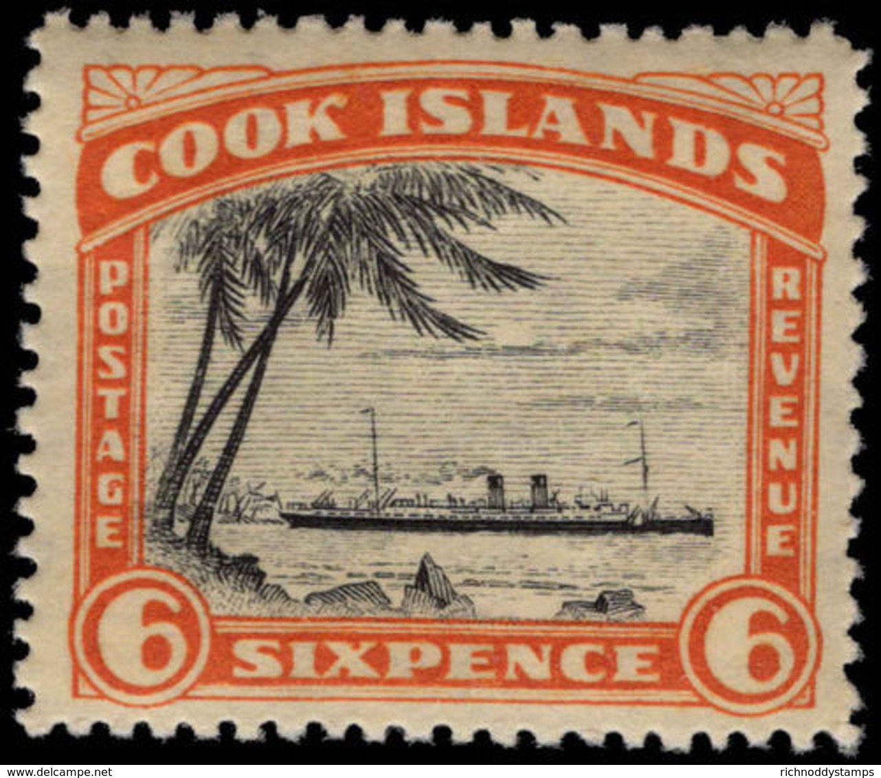 Cook Islands 1944-46 6d RMS Monowai Lightly Mounted Mint. - Cook Islands