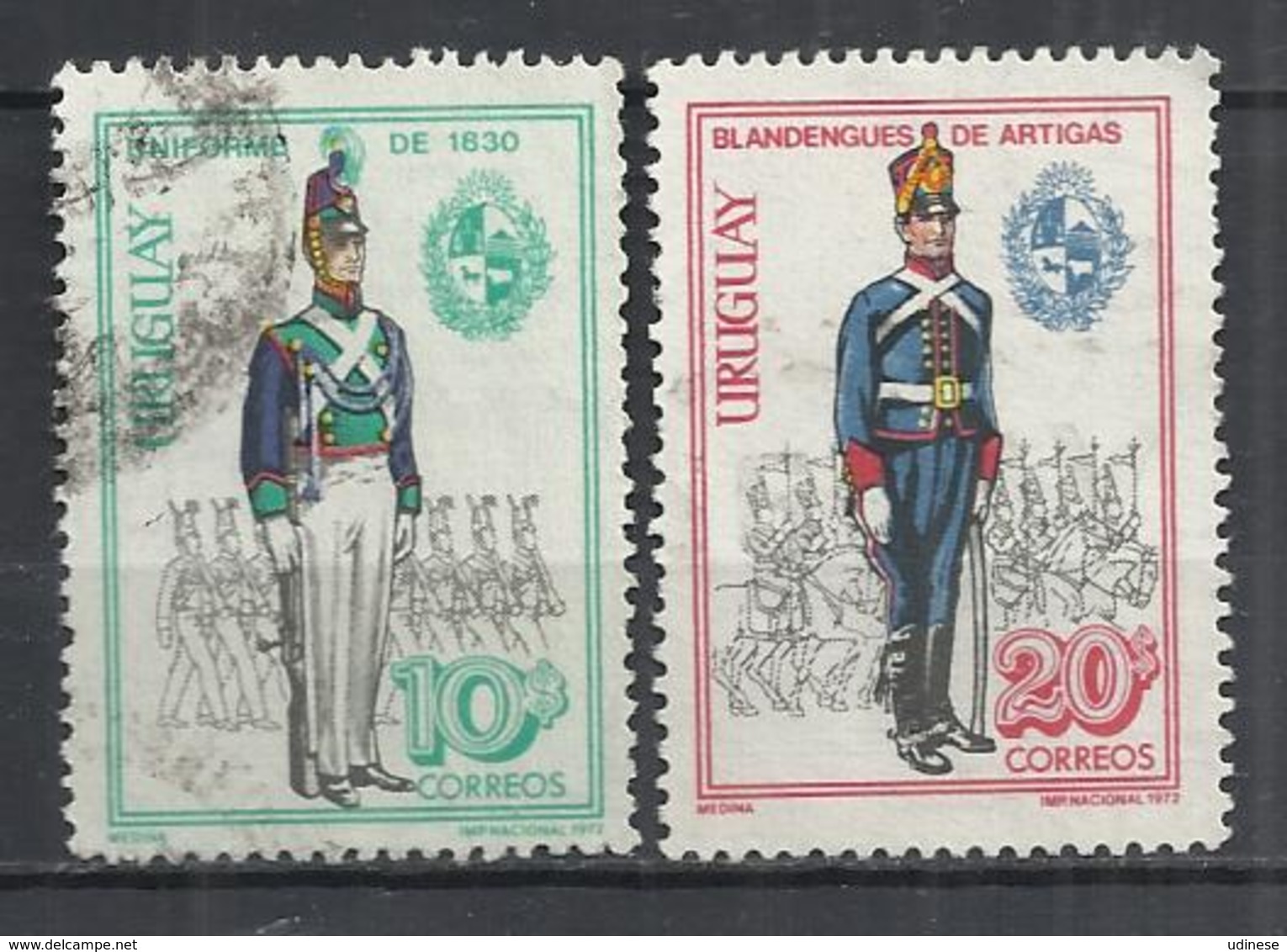 URUGUAY 1972 - MILITARY UNIFORMS - CPL. SET - USED OBLITERE GESTEMPELT USADO - Militaria