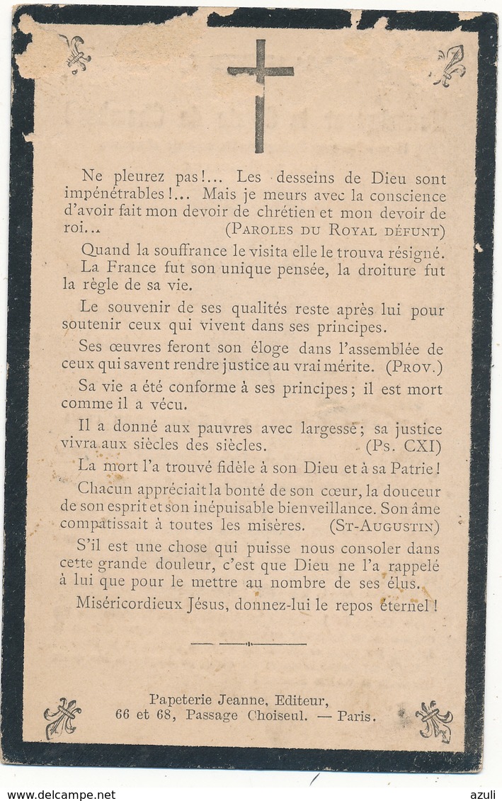 Image Pieuse Mortuaire, 1883 - Monseigneur Le COMTE De CHAMBORD - Scan Recto Verso - Images Religieuses