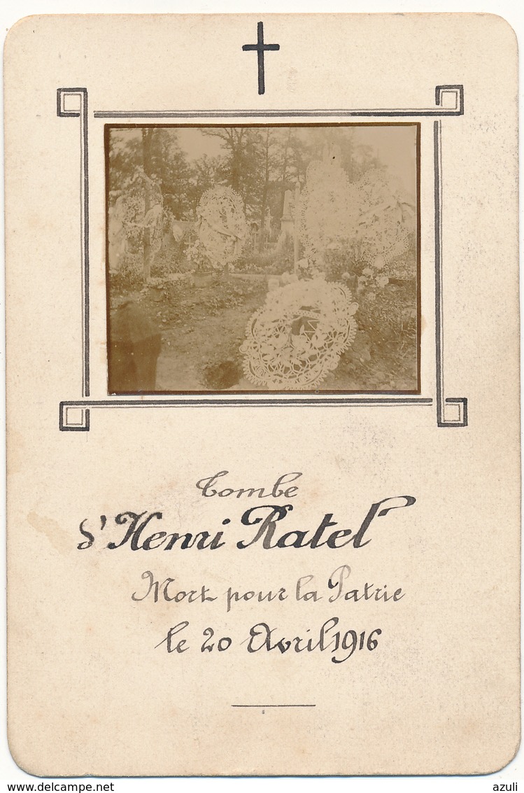 Image Pieuse Mortuaire Manuscrite - Soldat Henri RATEL Mort Pour La Patrie, 1916 - WW1, Scan Recto Verso - Santini