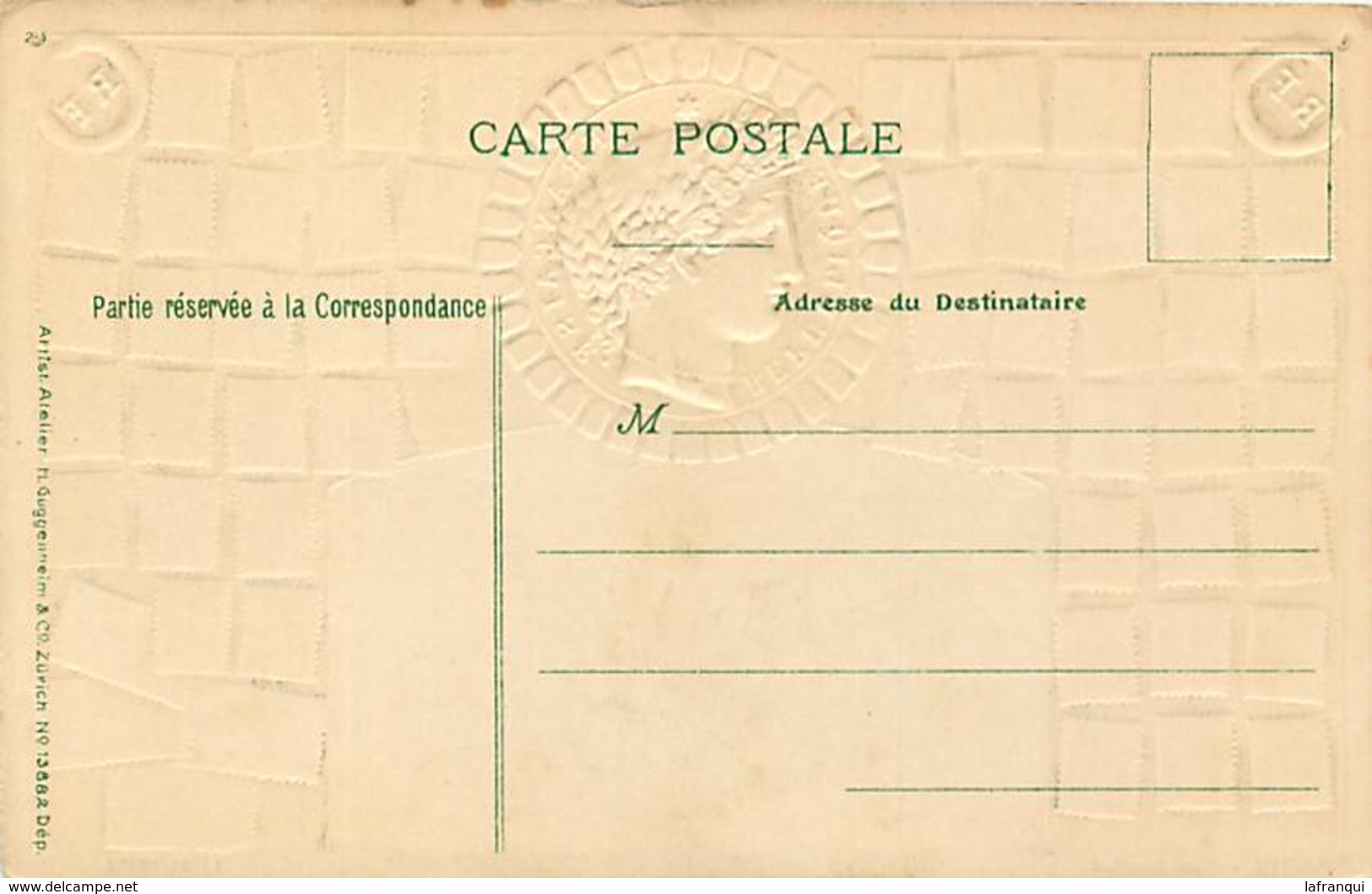 Themes Div-ref Z230- Philatelie - Representation Timbres - Carte Gaufrée Medaillon Fond Doré - Paris - Rue Soufflot - - Timbres (représentations)