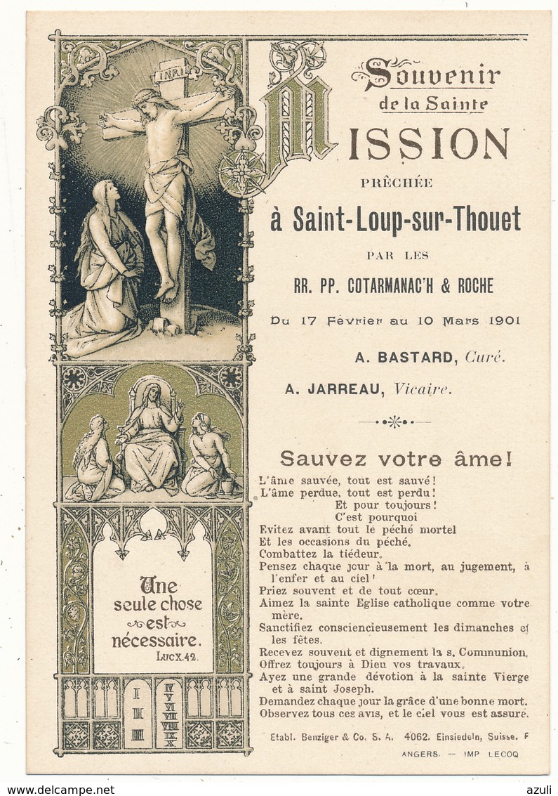 Image Pieuse - SAINT LOUP SUR THOUET (79) - Souvenir De La Mission 1901 - Images Religieuses