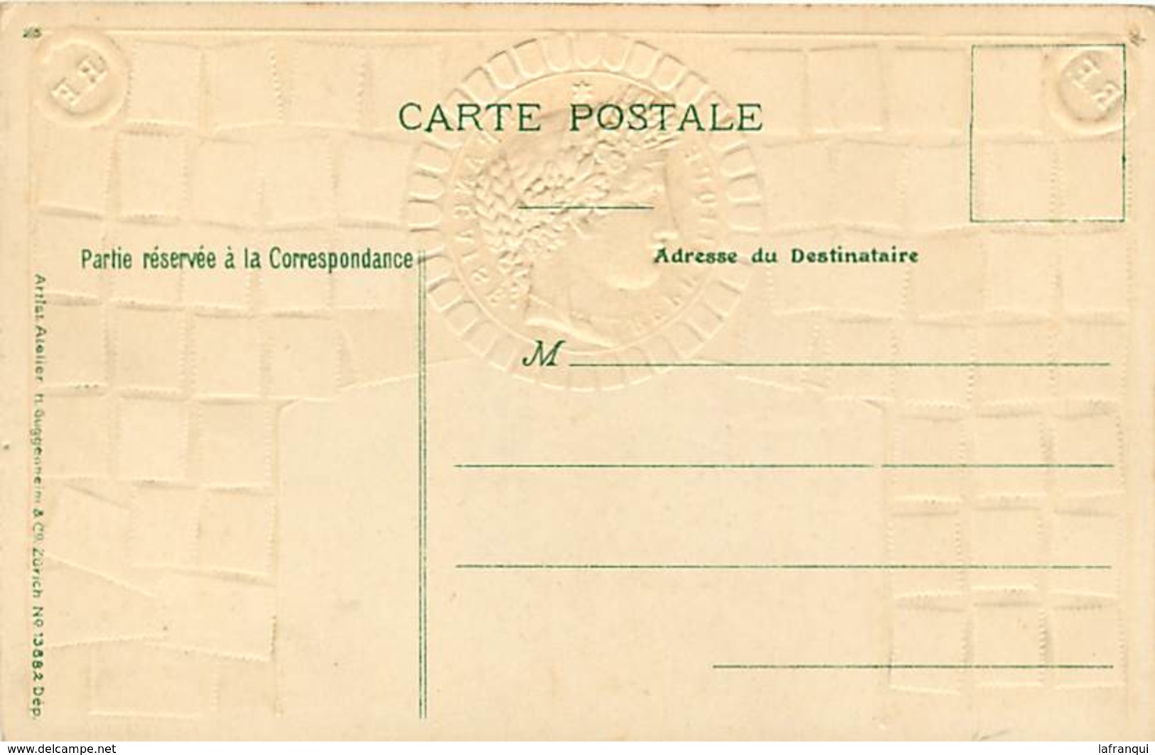 Themes Div-ref Z227- Philatelie - Representation Timbres - Carte Gaufrée -medaillon Fond Doré - Paris -la Madeleine - - Timbres (représentations)