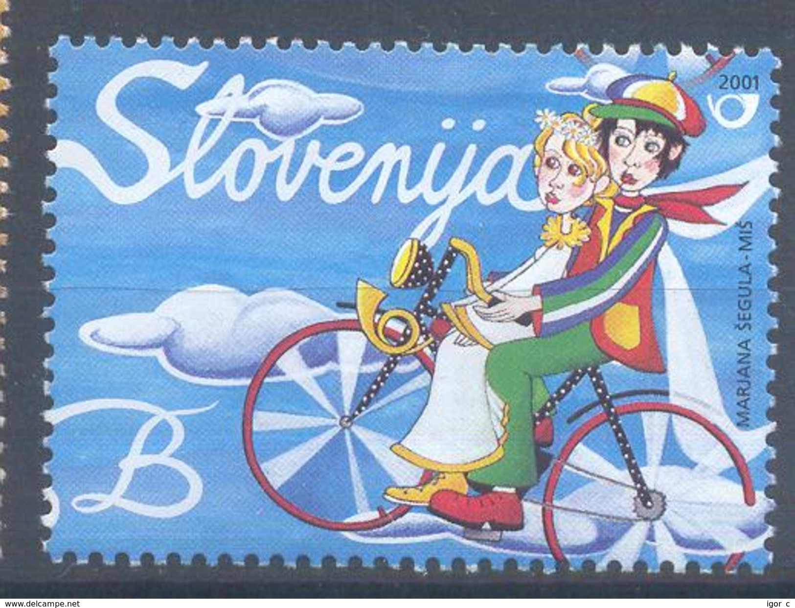 Slovenia Slovenie Slowenien 2001 Mint MNH **: Bicycle; Fahrrad; Bike; Valentine's Love Stamp Lovers On Bike Cycling - Sonstige & Ohne Zuordnung