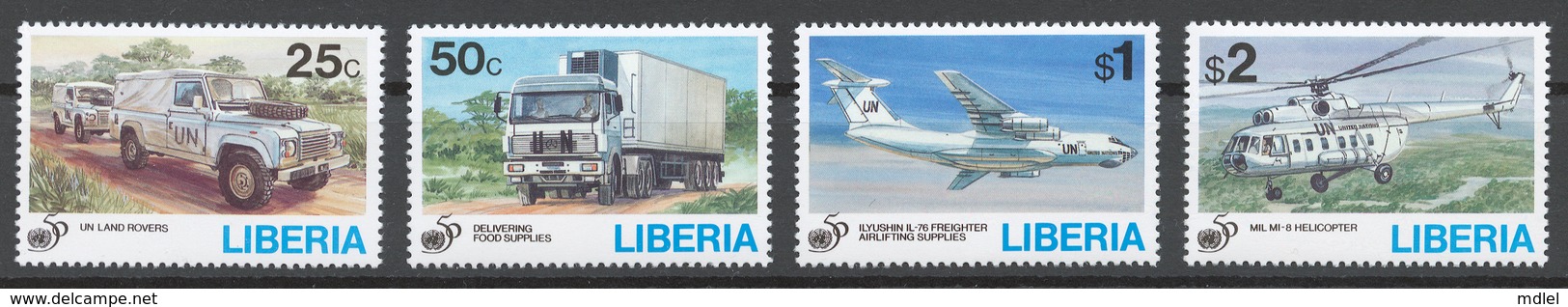 Liberia 1995 Mi# 1643-46** TRANSPORT, UN 50th ANNIV. - Liberia