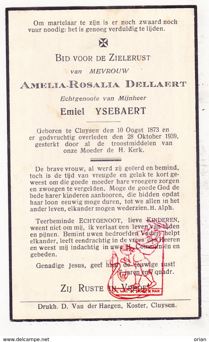 DP Amelia R. Dellaert ° Kluizen Evergem 1873 † 1939 X Emiel Ysebaert - Images Religieuses