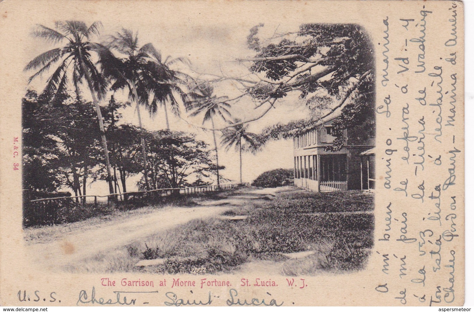 THE GARRISON AT MORNE FORTUNE. ST LUCIA. WJ. M& D. CIRCULEE 1910 A ARGENTINE- BLEUP - Saint Lucia