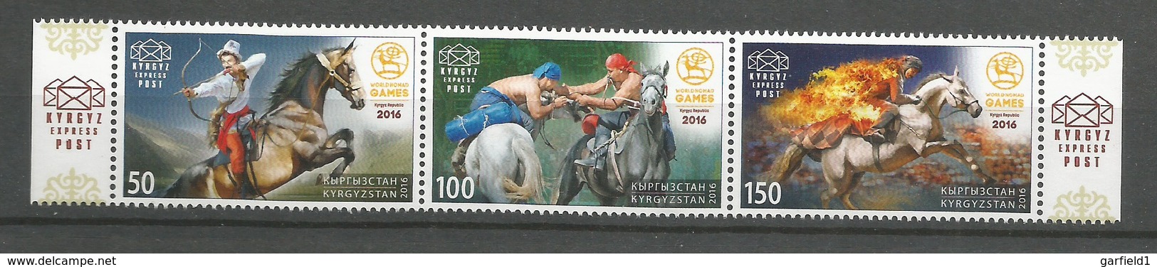 Kirgisistan 2016  Stamp-World  Nr. 1054 / 56 , 3er Strip - Welt Normaden Spiele - Postfrisch / MNH / (**) - Kirgisistan