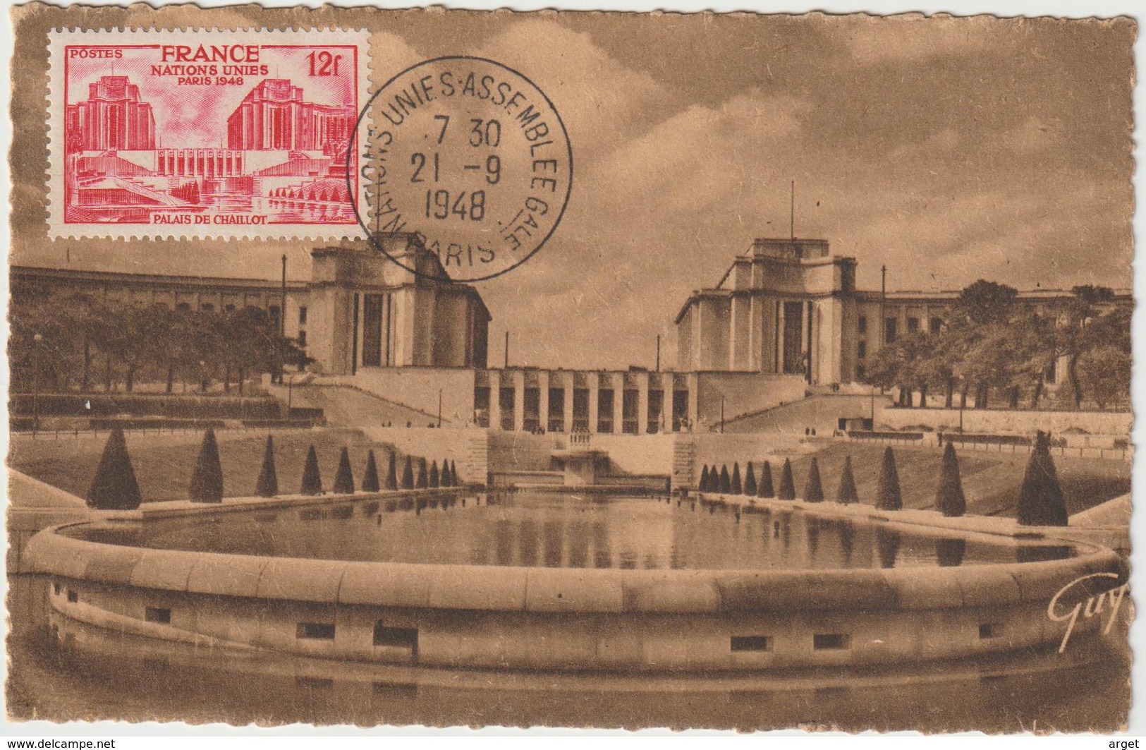 Carte-Maximum FRANCE N° Yvert 818 (Palais De CHAILLOT) Obl Sp Nations Unies 1er Jour 1948 (Ed Guy 110 Pt Ft) - 1940-1949