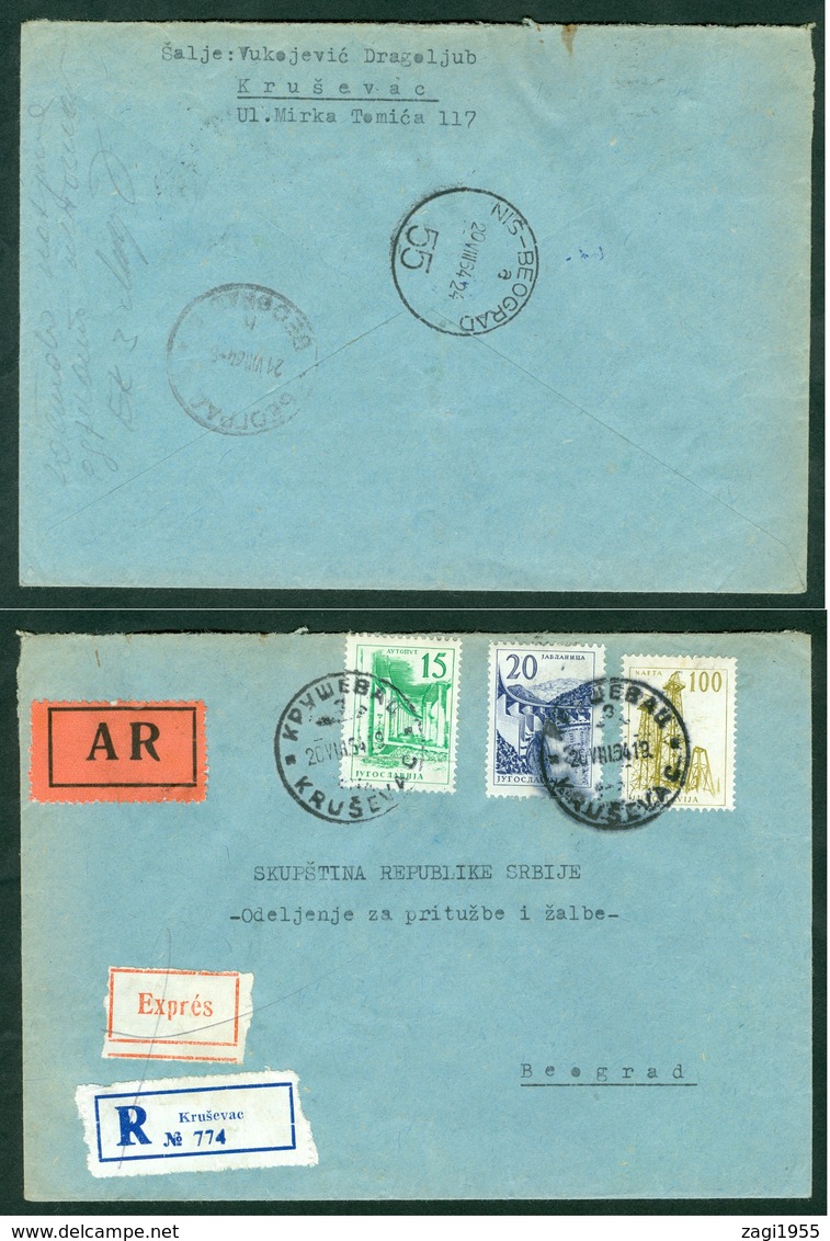Yugoslavia 1964 Bahnpost Railway Post Nis-Beograd 55 Recommended Letter Krusevac - Lettres & Documents