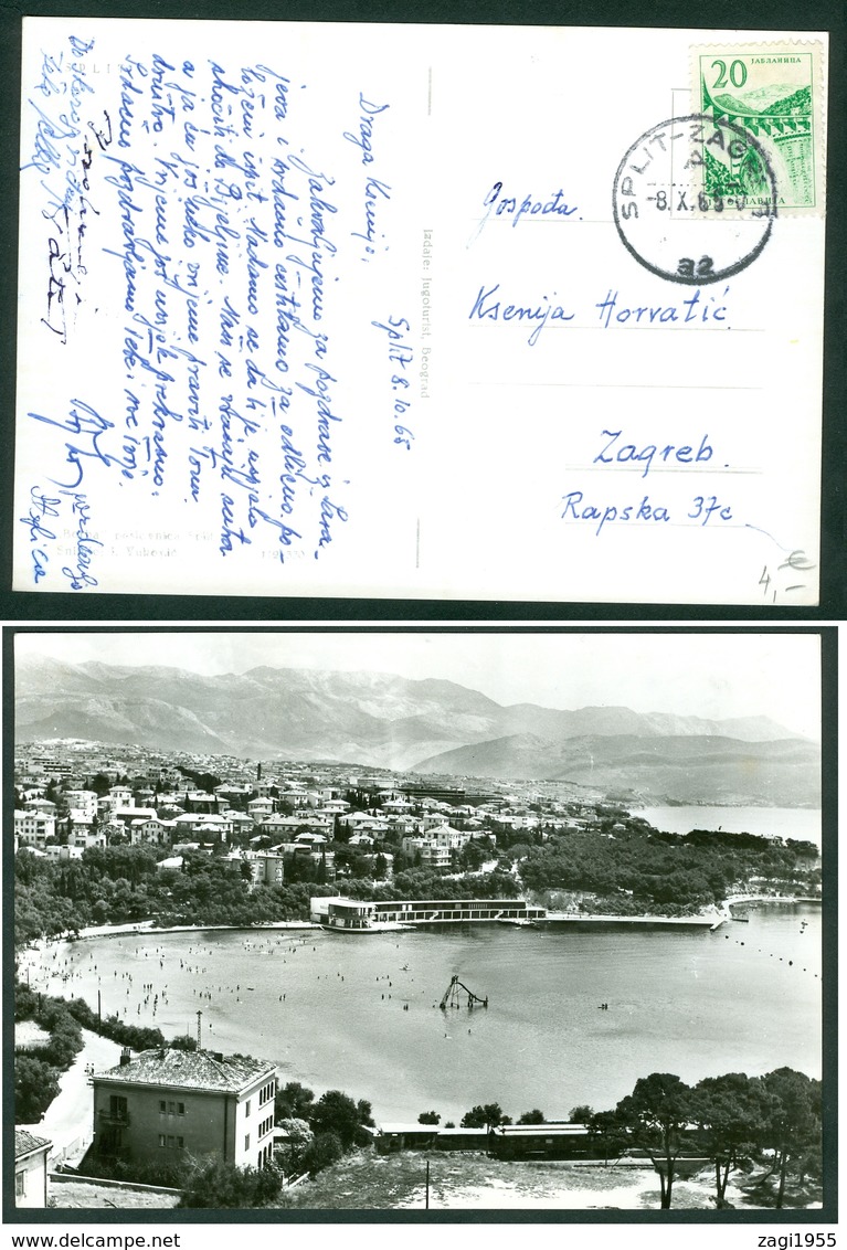 Yugoslavia 1965 Bahnpost Railway Post Split-Zagreb A 32 Postcard Bacvice Letter - Lettres & Documents