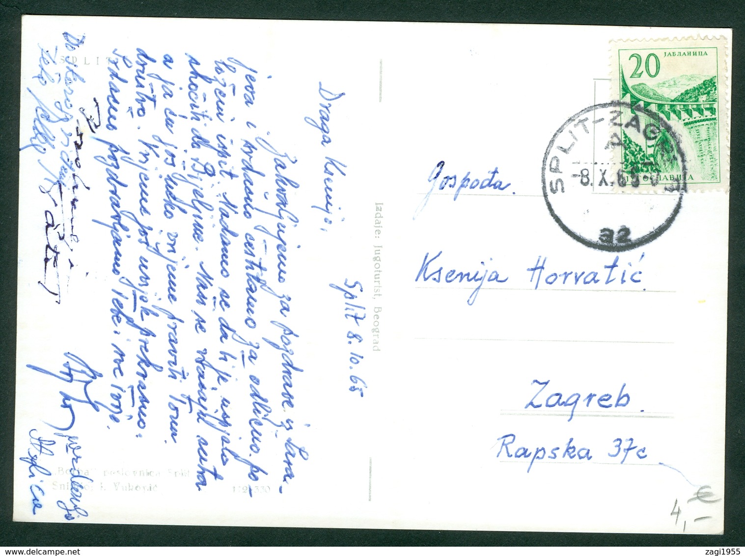 Yugoslavia 1965 Bahnpost Railway Post Split-Zagreb A 32 Postcard Bacvice Letter - Lettres & Documents