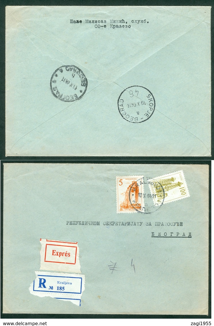 Yugoslavia 1964 Bahnpost Railway Post Skopje-Beograd A 46 Skoplje Kraljevo Recommended Letter - Lettres & Documents