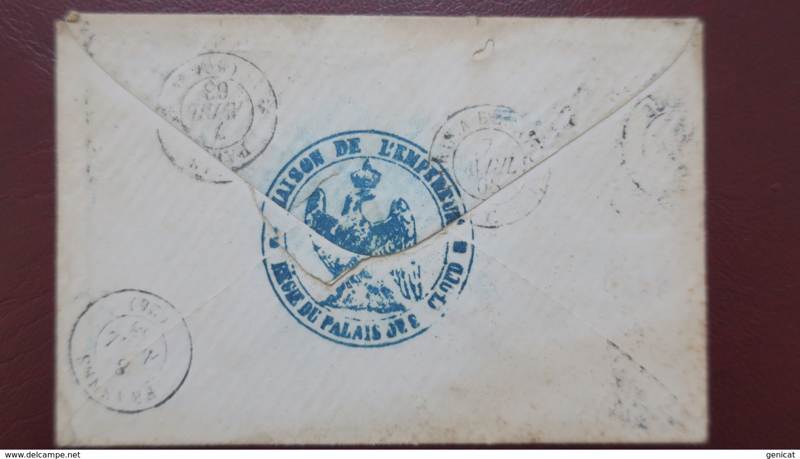 Lettre De St Cloud 1868 Pour Frasne Au Dos Cachet Bleu Aigle Imperial Maison De L'Empereur Regie Palais De St Cloud - 1849-1876: Période Classique