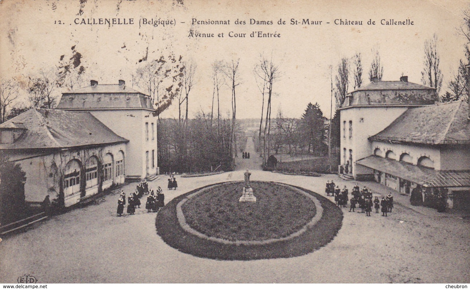 BELGIQUE.CALLENELLE. CPA. RARETE. PENSIONNAT DES DAMES DE ST MAUR. AVENUE ET COUR D’ENTRÉE ANIMEE. ANNEE 1923 + TEXTE - Autres & Non Classés