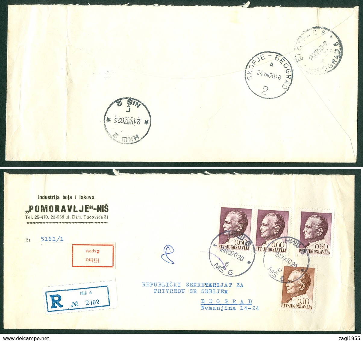 Yugoslavia 1970 Bahnpost Railway Post Skopje-Beograd A 2 Skoplje Nis Recommended Letter Pomoravlje - Lettres & Documents