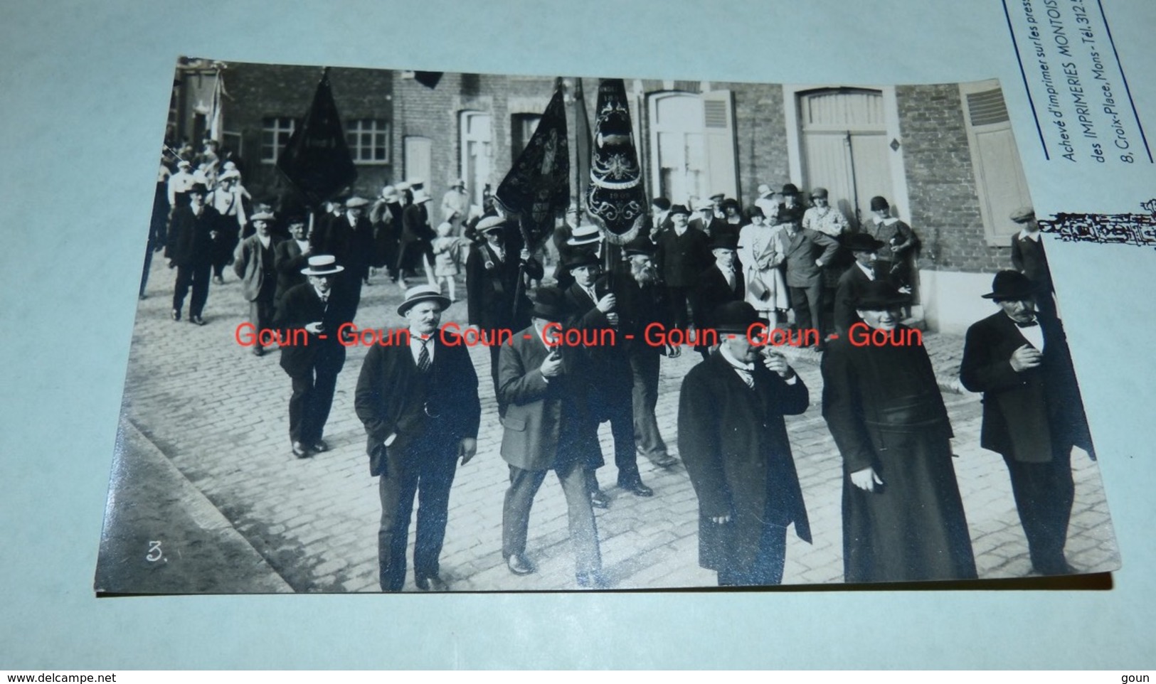 Carte Photo Falisolle Sambreville Cortèfe Fête Du Centenaire 1930 Drapeaux Prêtre En Soutane - Sambreville