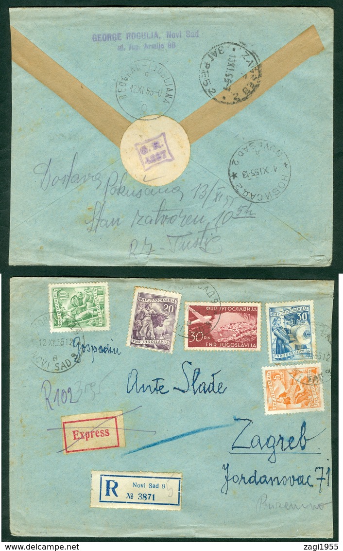 Yugoslavia 1955 Bahnpost Railway Post Beograd-Ljubljana C 9 Recommended Letter From Novi Sad To Zagreb - Covers & Documents