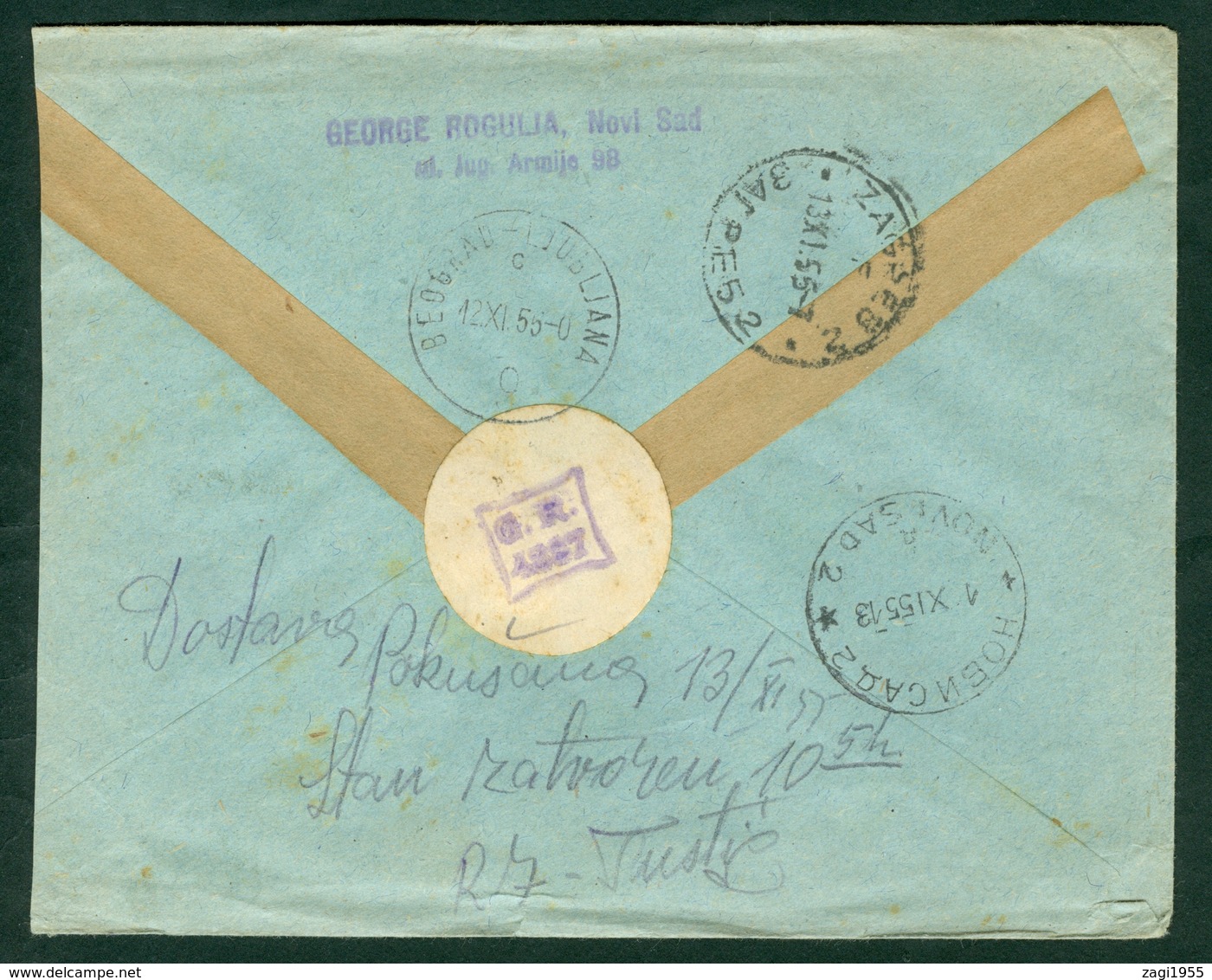 Yugoslavia 1955 Bahnpost Railway Post Beograd-Ljubljana C 9 Recommended Letter From Novi Sad To Zagreb - Covers & Documents