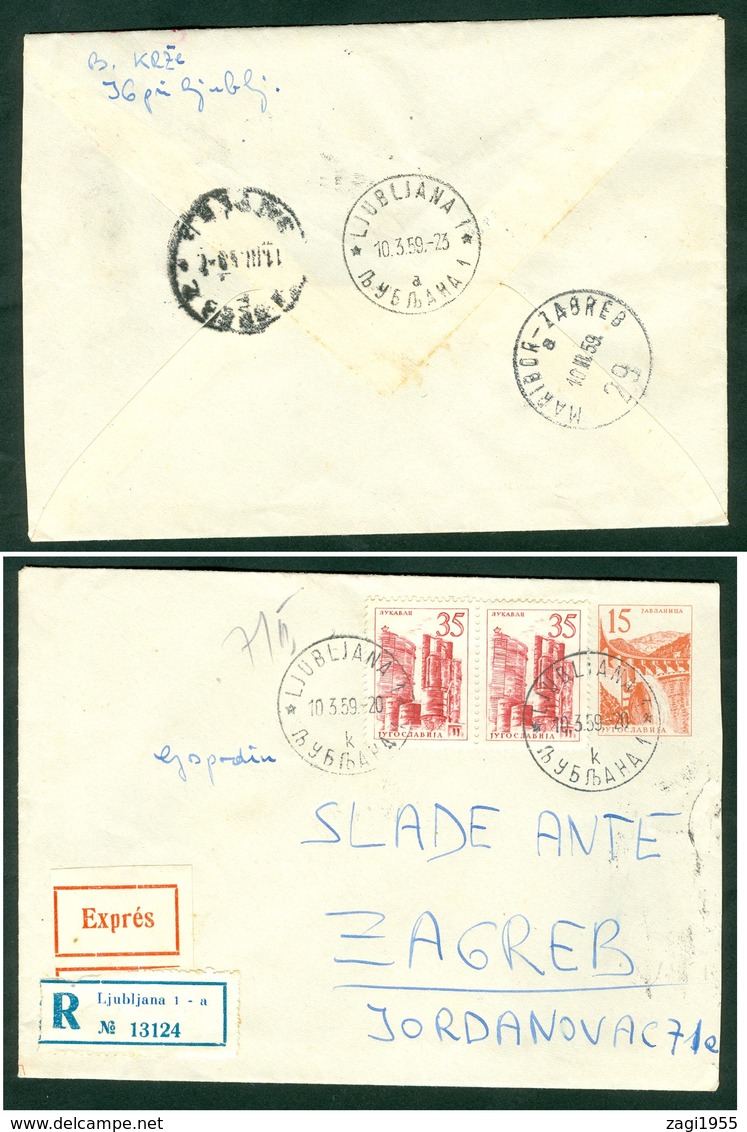 Yugoslavia 1959 Bahnpost Railway Post Maribor-Zagreb A 29 Recommended Letter From Ljubljana To Zagreb - Covers & Documents