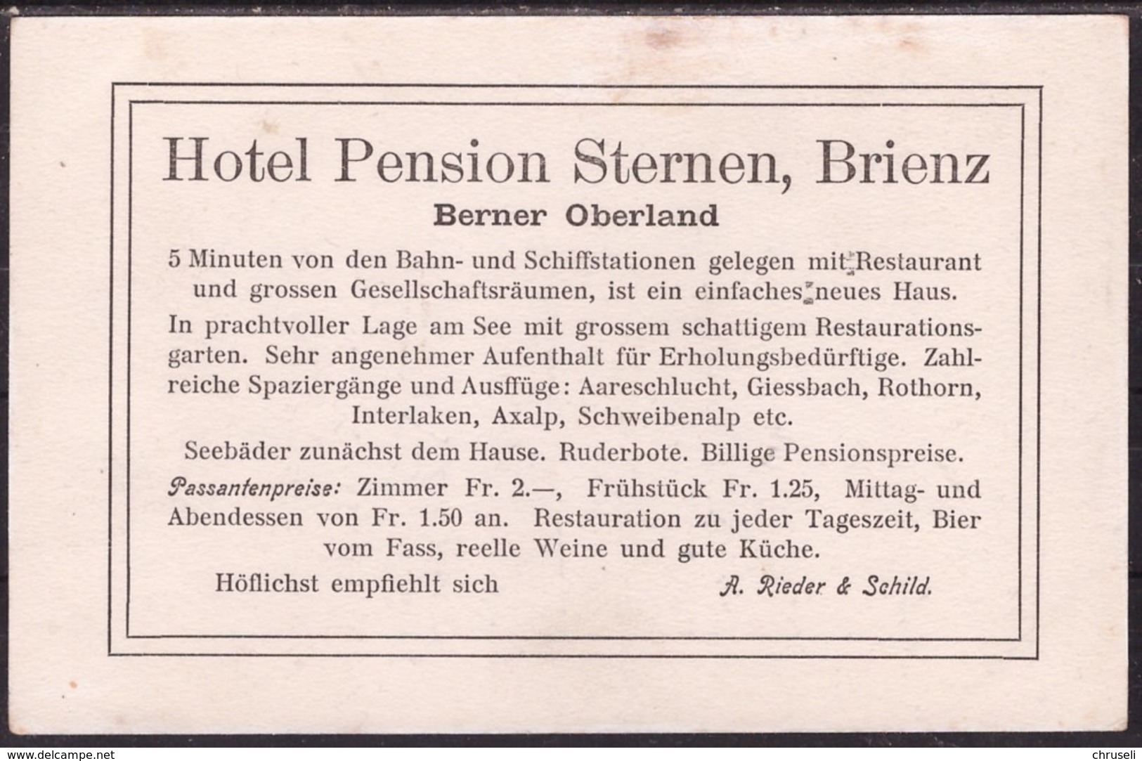Brienz Pensionskarte  Sternen - Brienz