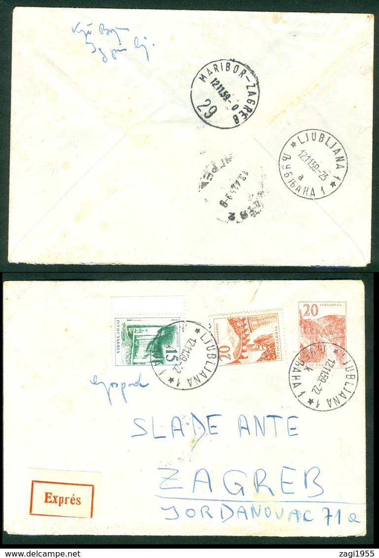 Yugoslavia 1959 Bahnpost Railway Post Maribor-Zagreb 29 Recommended Letter From Ljubljana Stationery - Covers & Documents