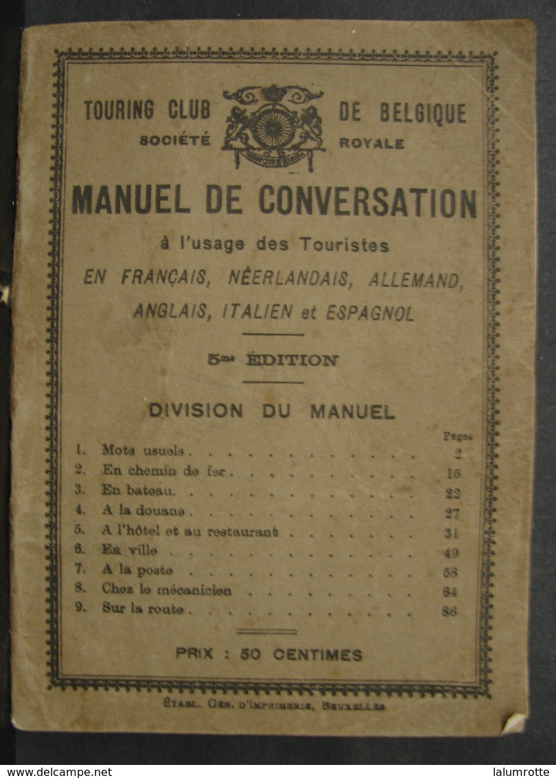 Liv. 264. Publication Du Touring Club De Belgique. Manuel De Conversation. Année 1915 - Turismo