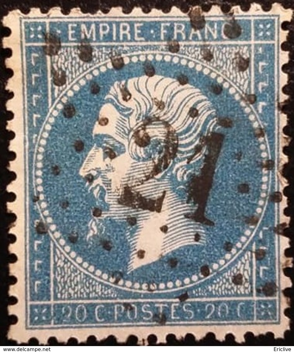 FRANCE Y&T N°22a Napoléon 20c Bleu Foncé. Oblitéré étoile De Paris - 1862 Napoléon III