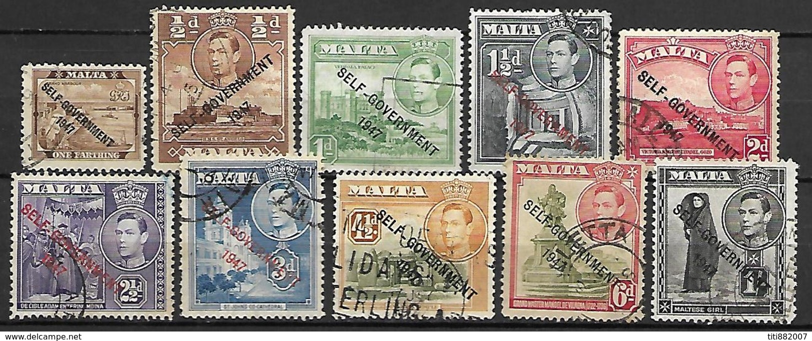 MALTE    -   1948 .   Y&T N° 201 à 210 Oblitérés.   Surchargés  Self-Gouvernement - Malte (...-1964)