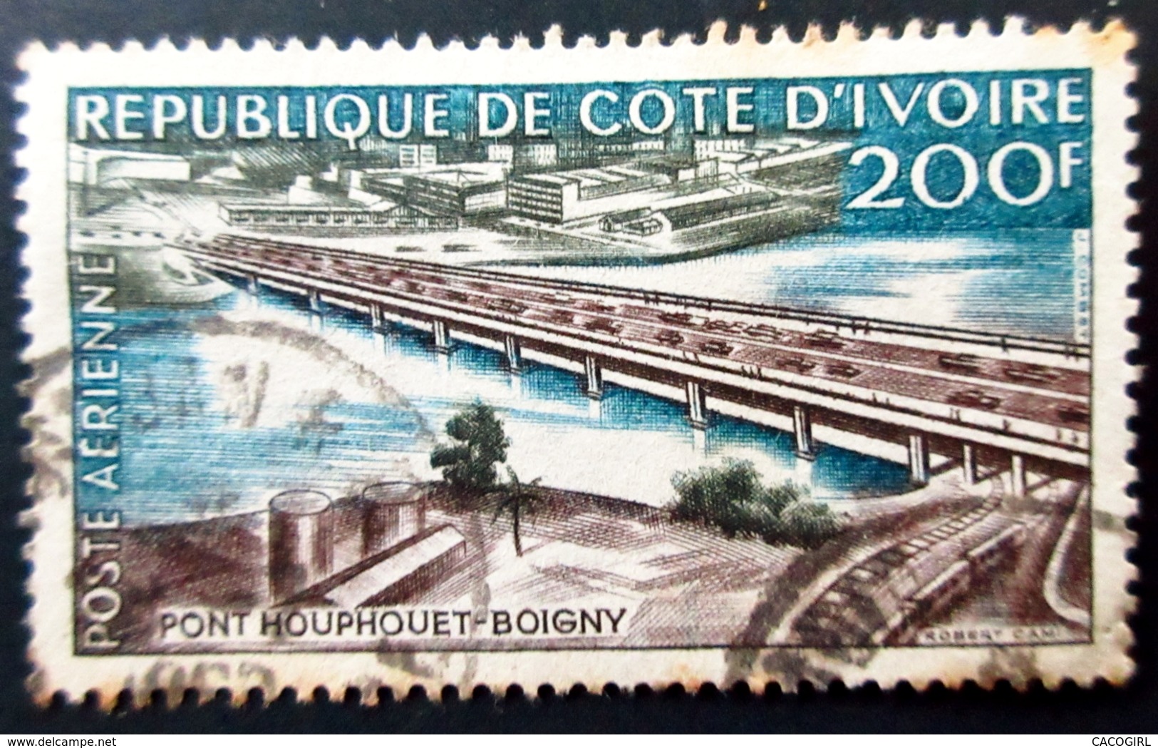 1959 Côte D'Ivoire Yt PA 19 . Pont Houphouet Boigny Poste Aérienne 200 Frs .Oblitéré - Côte D'Ivoire (1960-...)