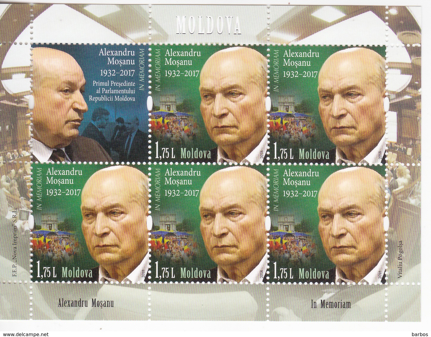 Moldova  Moldavie  2018 Alexandru Moshanu The First President Of The Parliament Sheetlet , MNH - Moldova