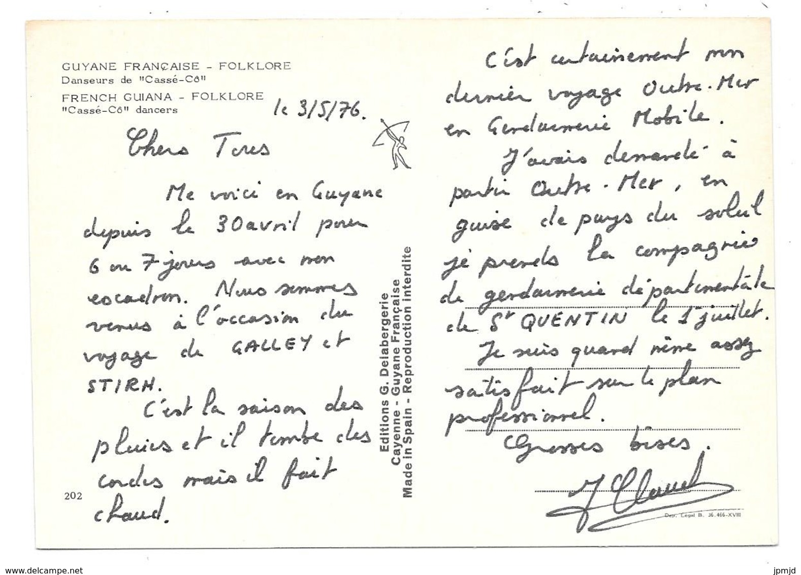 97 - GUYANE FRANÇAISE FOLKLORE - Danseurs De "Cassé-Cô" - Ed. G. Delabergerie N° 202 - 1976 - Other & Unclassified