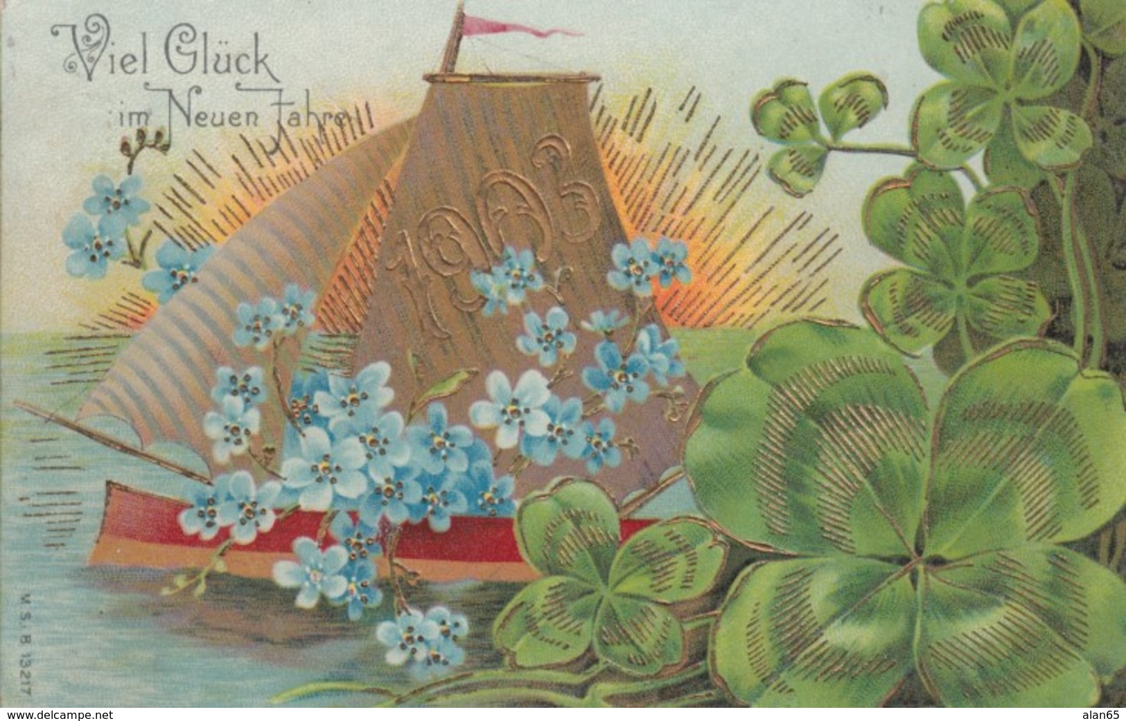 1903 New Year Date, Boat Good Luck Theme, C1900s Vintage Embossed Postcard - New Year