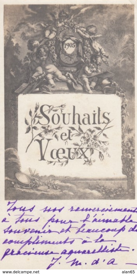 1905 New Year Date, Souhaits Et Voeux Hopes And Wishes, C1900s Vintage Small Postcard - New Year
