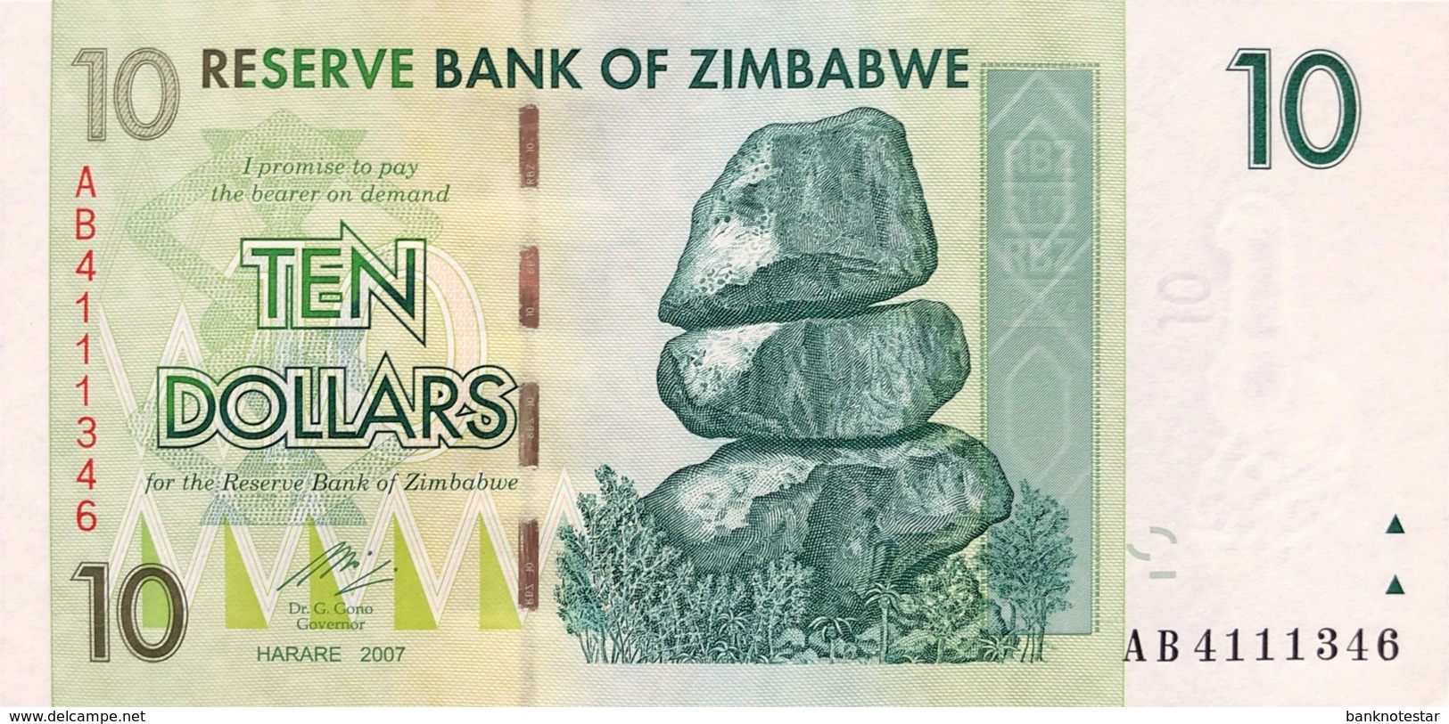 Zimbabwe 10 Dollars, P-67 (2007) - UNC - Simbabwe