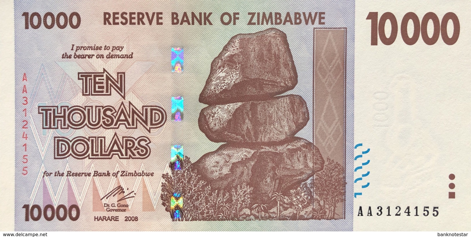 Zimbabwe 10.000 Dollars, P-72 (2007) - UNC - Zimbabwe