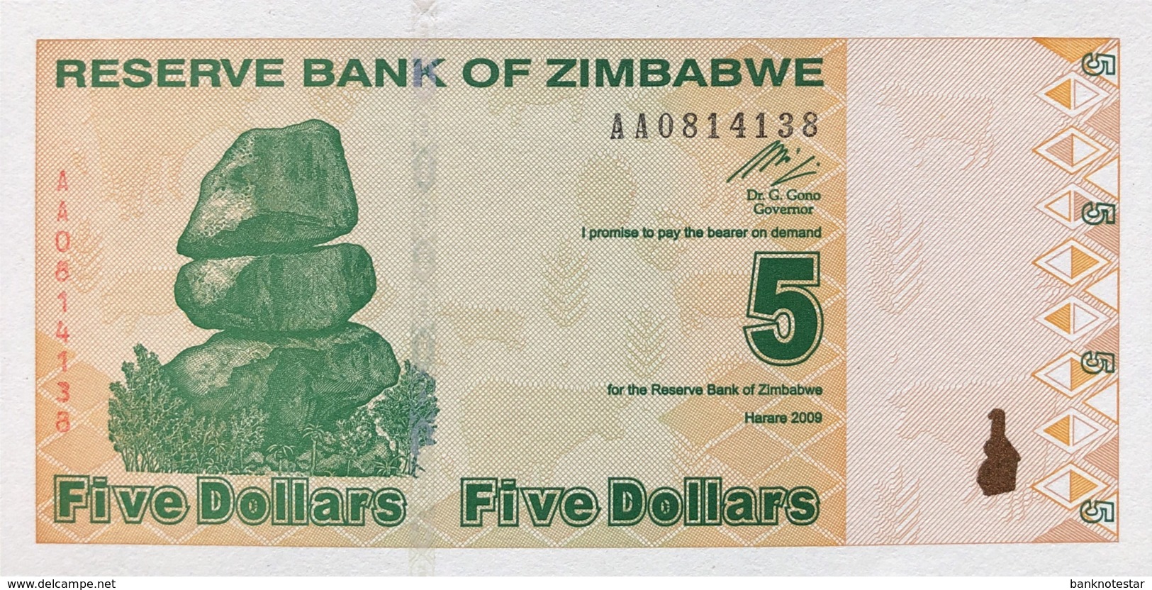 Zimbabwe 5 Dollars, P-93 (2009) - UNC - Simbabwe