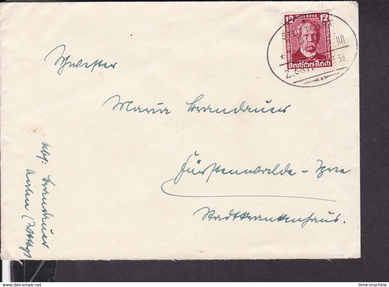 Brief Deutsches Reich Bahnpoststempel " Stuttgart - Ulm " 1936 - Briefe U. Dokumente