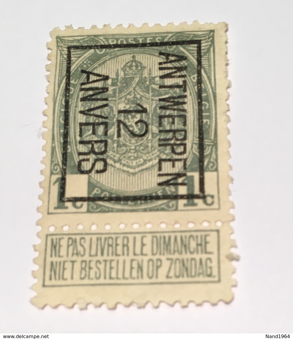 1912 - 1c Antwerpen - Typo Precancels 1906-12 (Coat Of Arms)
