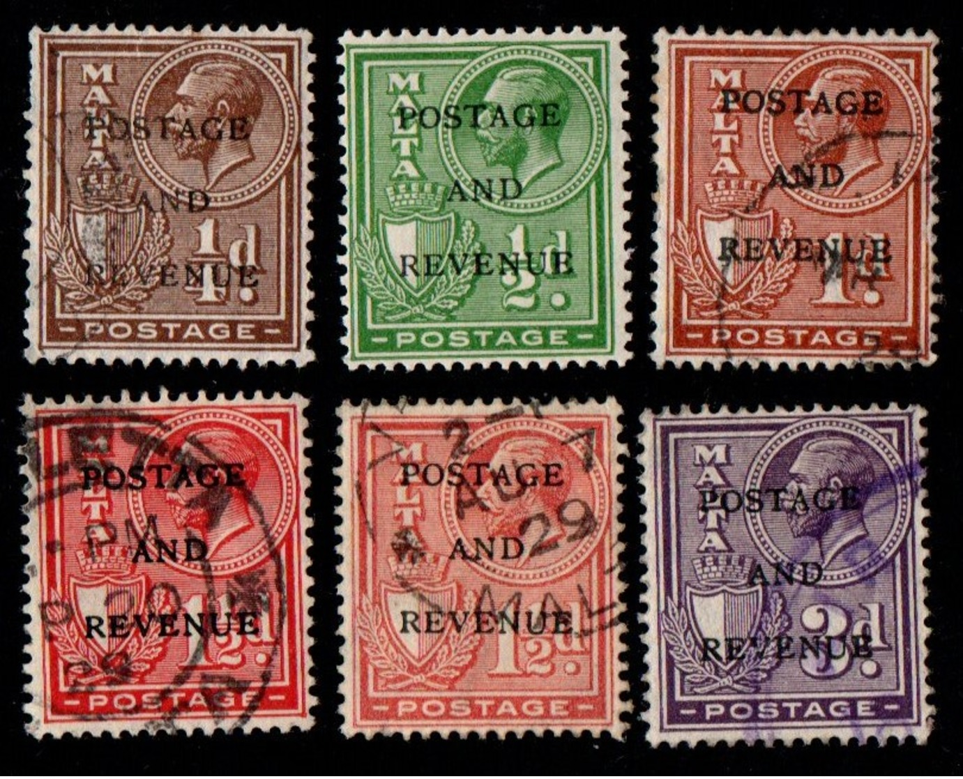 Malta. 1928 King George V And Coat Of Arms Stamps. Overprinted. Cancelled - Malta