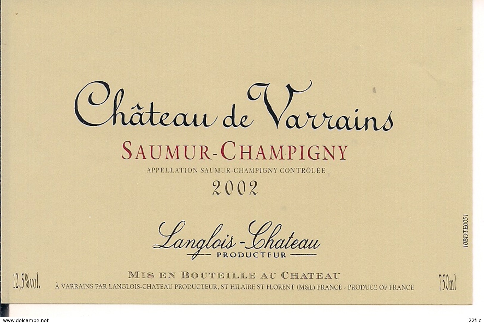 SAUMUR CHAMPIGNY CHATEAU DE VARRAINS 2002 (6) - Autres & Non Classés