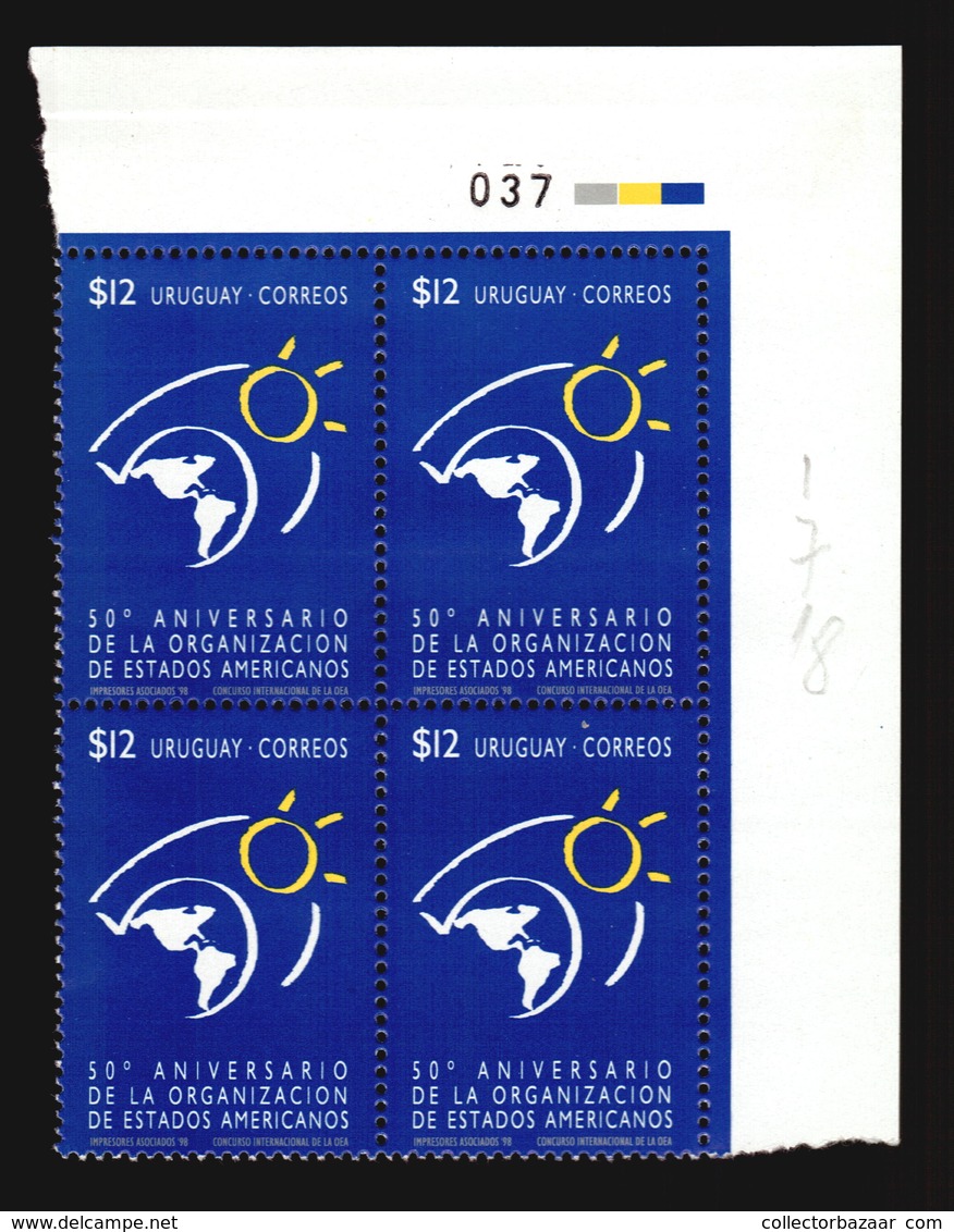 OEA ORGANIZATION OF AMERICAN STATES MAP SUN JOINT ISSUE URUGUAY MNH BLOCK OF 4 ** - Other & Unclassified