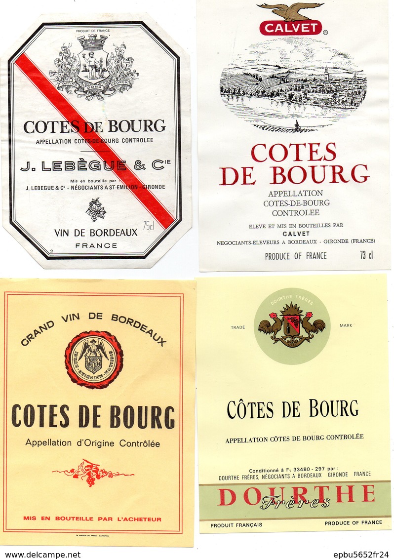 4 étiquettes   Côtes De Bourg   J Lebègue & Cie , Calvet  , Dourthe Freres - Collections, Lots & Séries