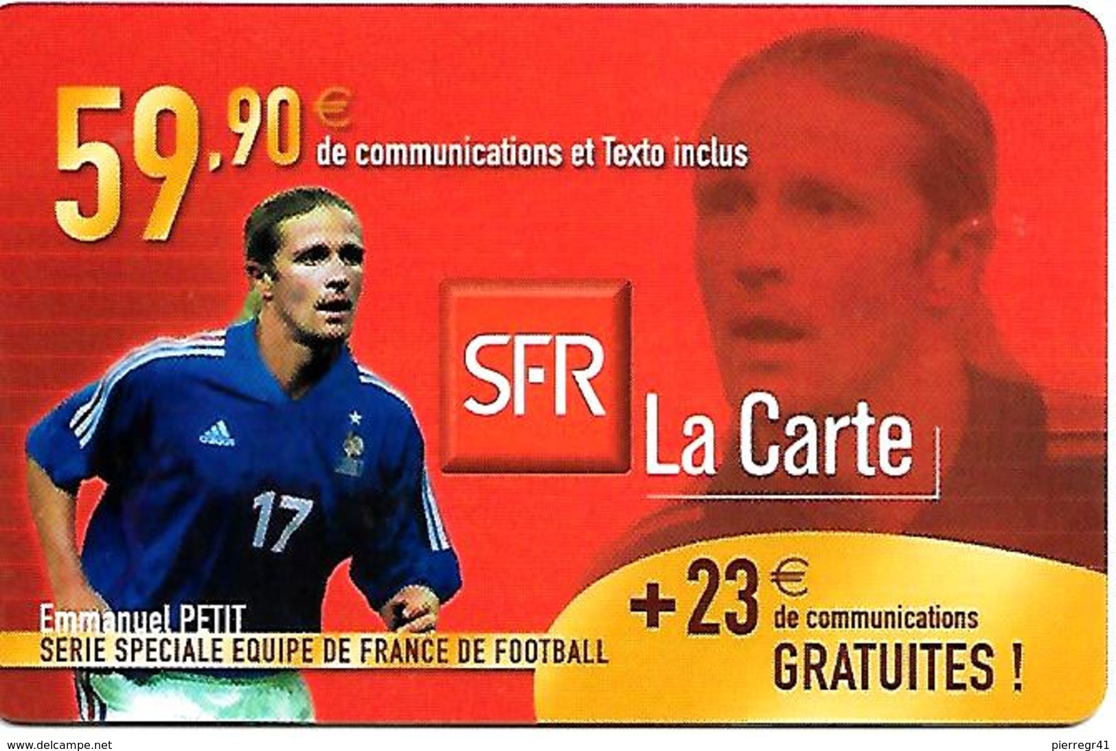 CARTE-n-SFR-RECHARGE GSM-59.90&euro;-Série EQUIPE De FRANCE-FOOT-E,PETIT-Plastic Epais-TBE - Cellphone Cards (refills)