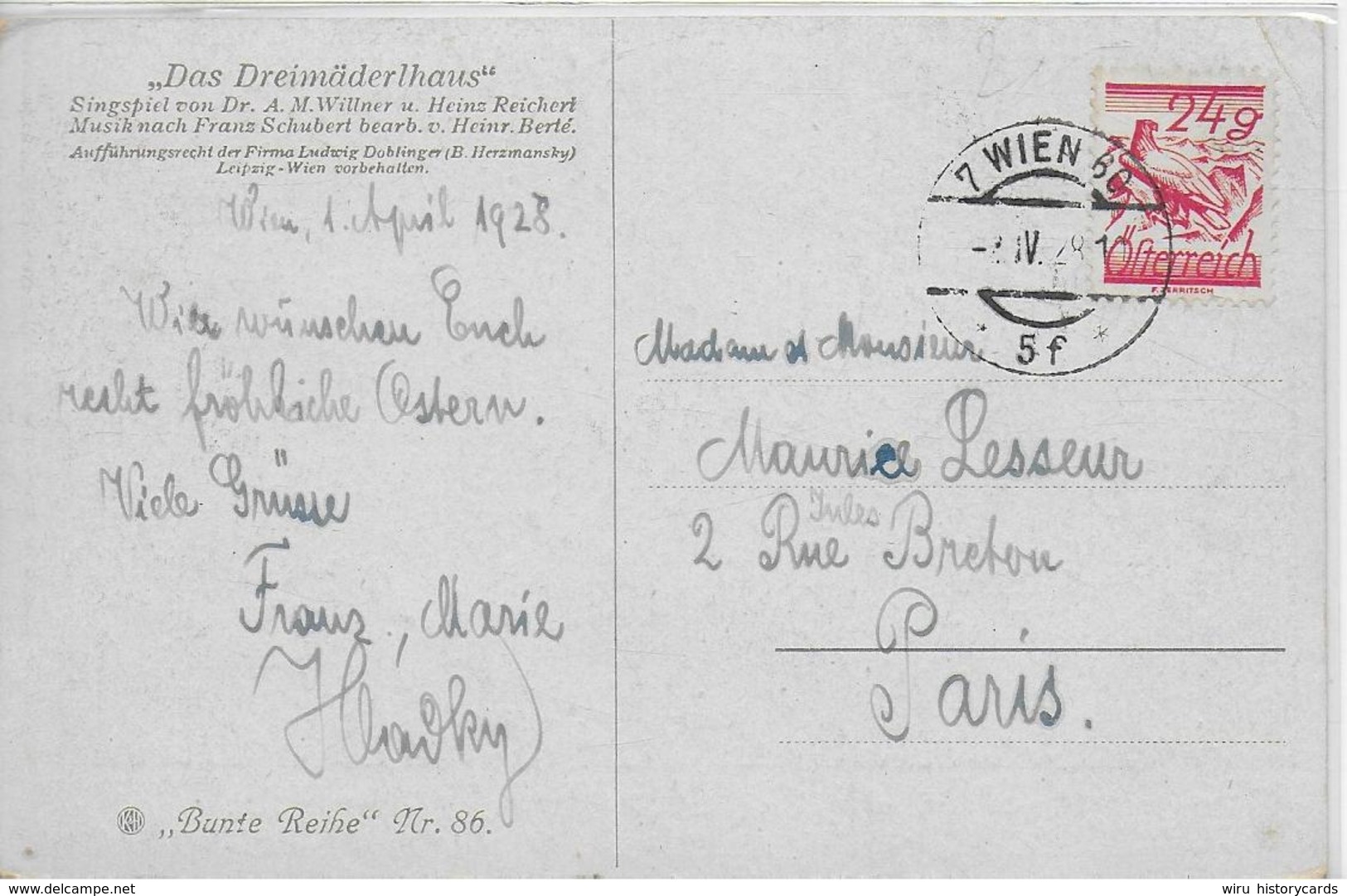 AK 0099  Broch , A.  - Unter Einem Fliederbaum ... - Das Drei Mäderlhaus ( Schubert ) / Bunte Reihe Um 1928 - Musik Und Musikanten